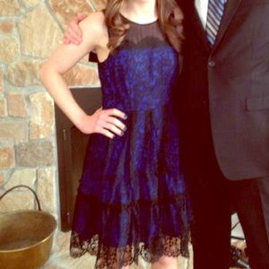 Blue with black lace semi-formal dress